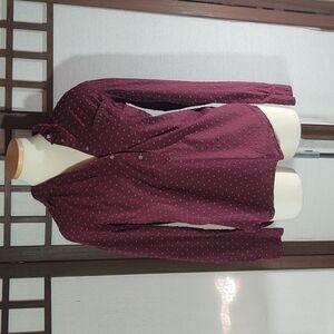 A New Day Magenta and Pink Swiss Dot Half Button Up Sz M